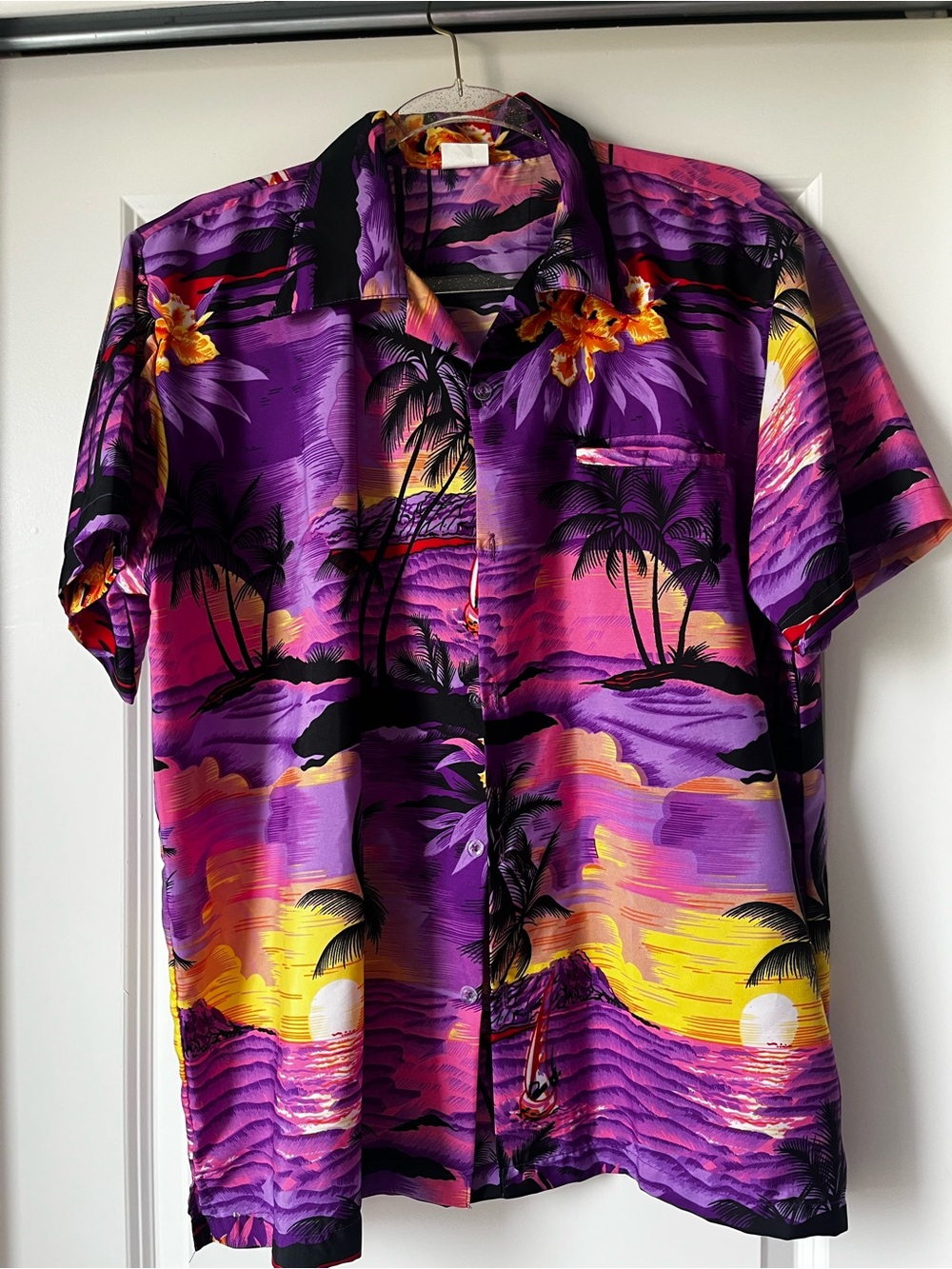 Men's Purple Tropical Sunset Short-Sleeve Button-Down Shirt